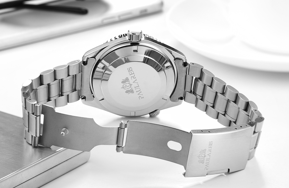 Reloj automático para hombre de negocios con fecha y bisel azul naranja simple con correa de acero inoxidable mecánico de viento automático