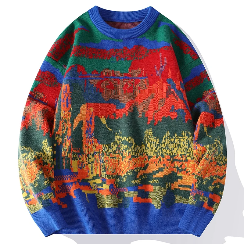 Winter Gestrickte Pullover Männer Frauen Drucken Graffiti Strickwaren Pullover Japanischen Crewneck Jumper Paar Pullover Männliche Jugend Geometrische