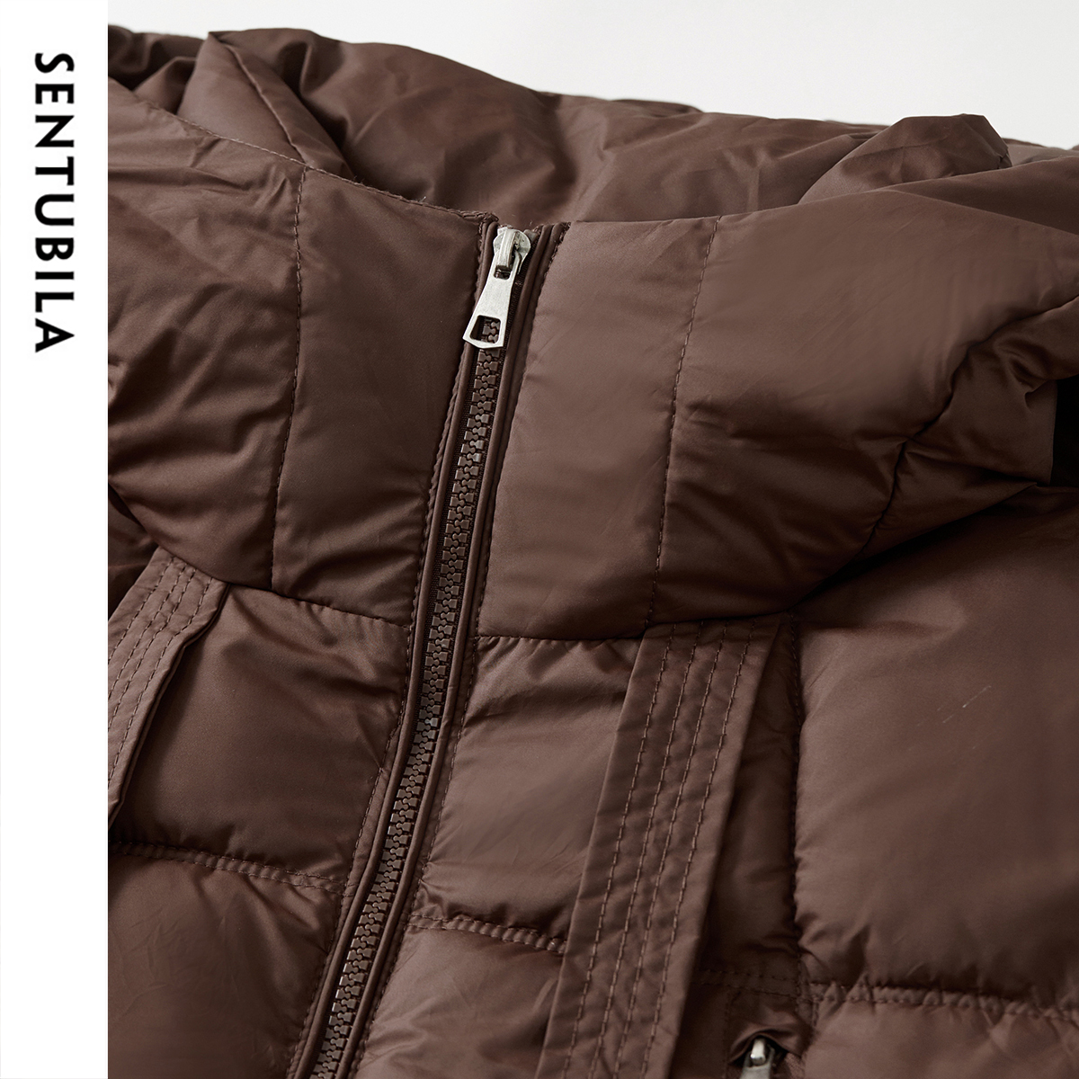 SENTUBILA Lange parka's voor dames 2025, wintervulling, oversized opstaande hals, capuchon, rits, warme bovenkleding, dameskleding W44M58169