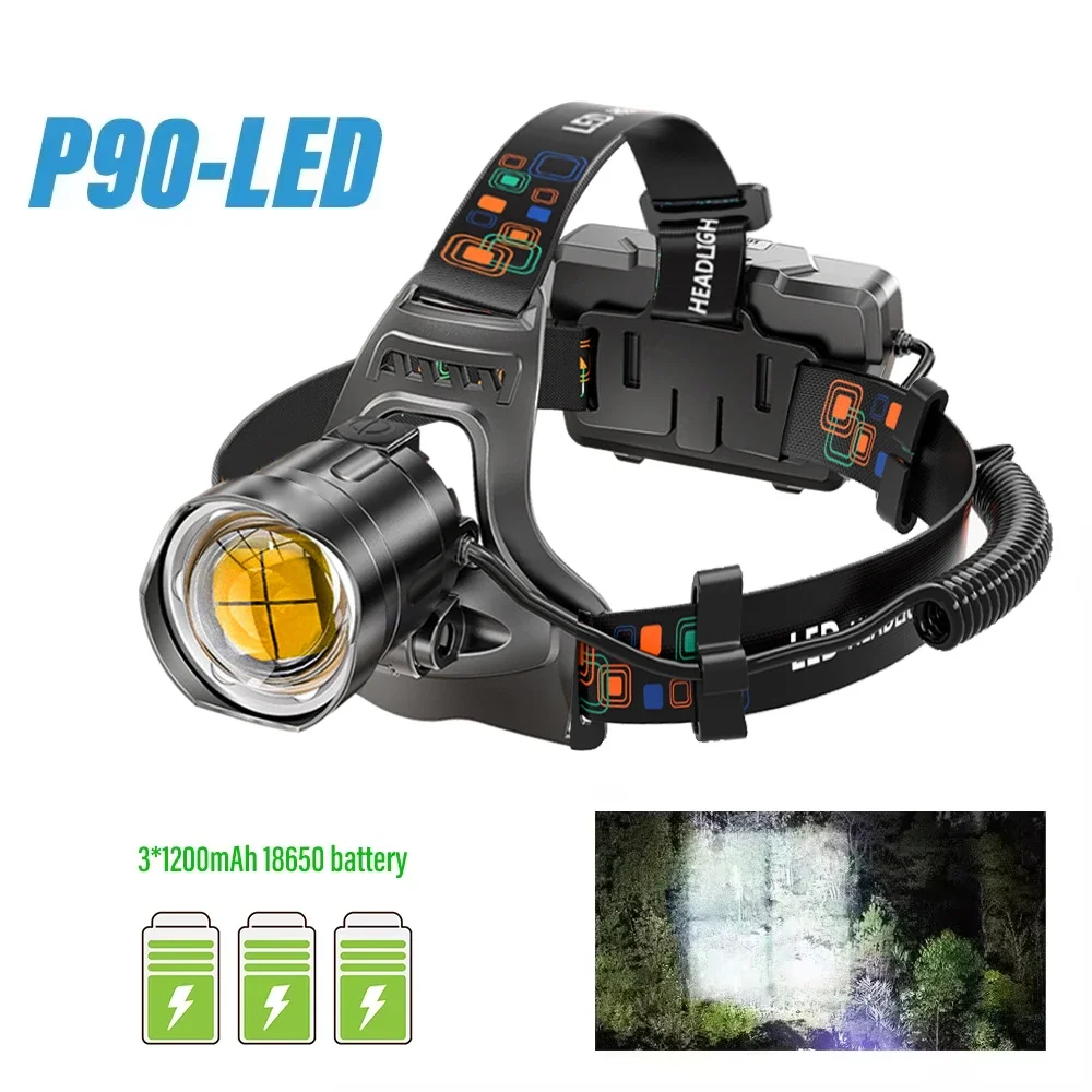 Lampada frontale a LED super luminosa con perline lampada XHP90 Display di alimentazione faro impermeabile Esplorazione adatta Caccia Pesca