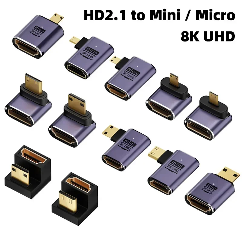 Adapter kompatybilny z HDMI 90 270 stopni kątowy konwerter męski na żeński Złącze 8K HD Przedłużacz kompatybilny z Mini / Micro HDMI