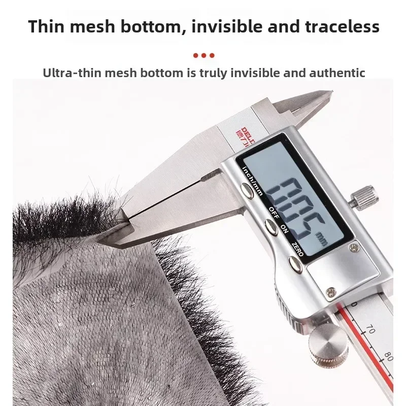 男性用の超薄型合成かつら,バズカット,黒いトップキャップ,透明なバイオ頭皮,100% 人毛,13x18 cm