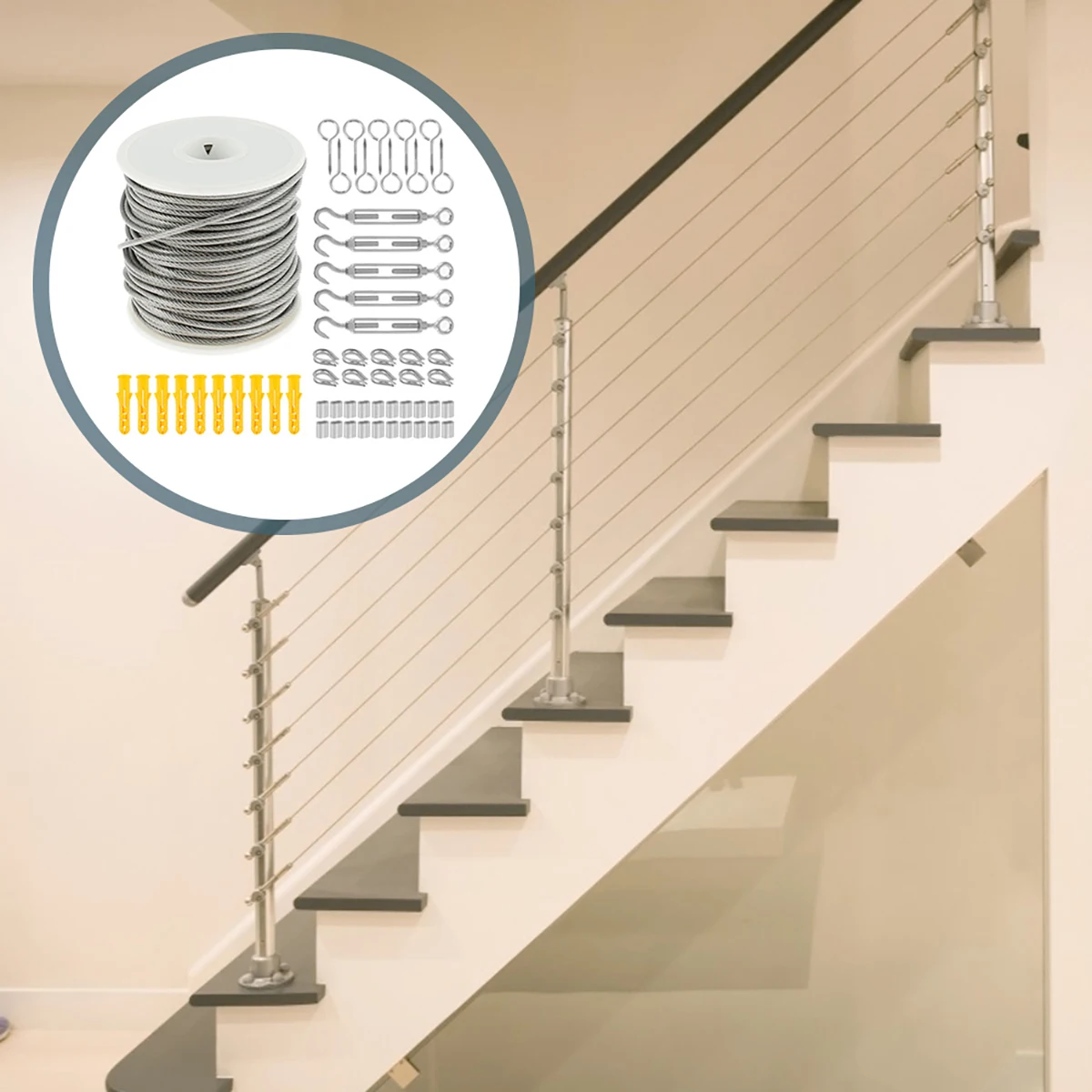 케이블 난간 용 스테인레스 스틸 와이어 로프 발코니 난간 계단 난간 야외 정원 농장 울타리 데크 난간 시스템 15/30m