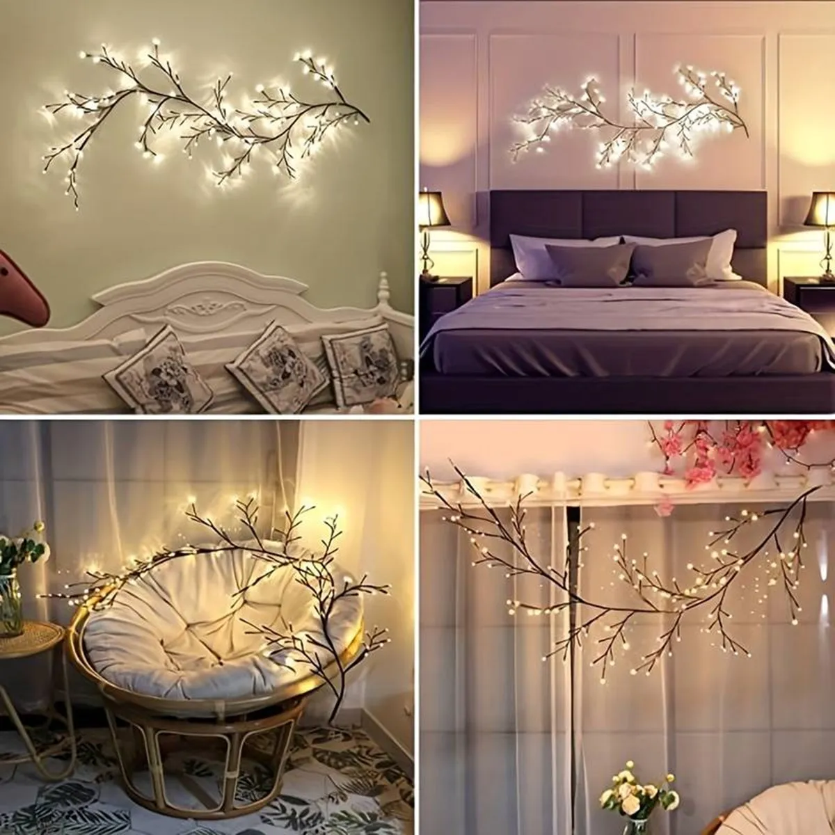 Luz de rama de árbol para decoración del hogar, iluminación nocturna de escritorio, fiesta de pared, alimentada por USB, bricolaje, festiva, vid, 96LED, 8 modos, 1 unidad