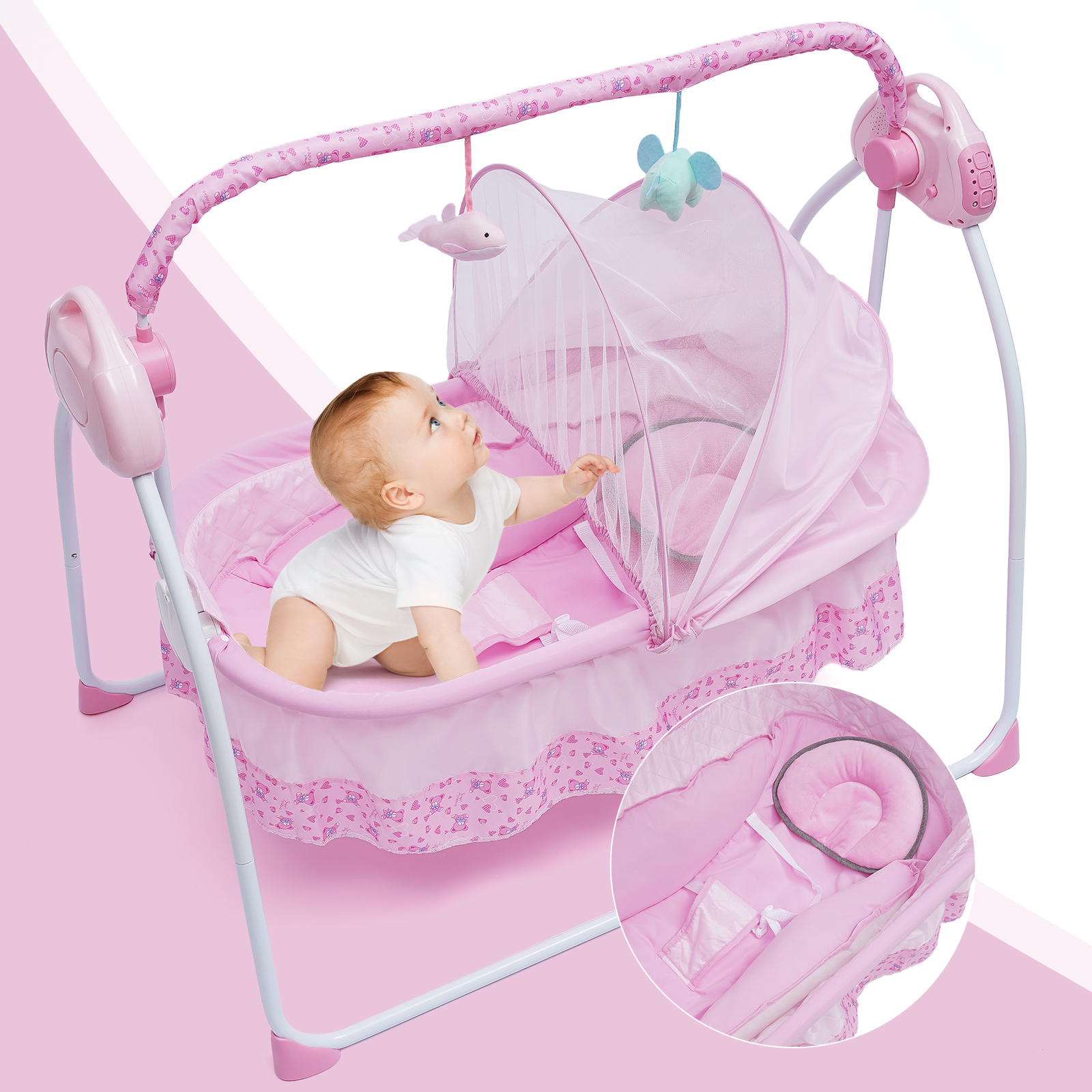 5 Gänge elektrische Auto-Swing Babybett Wiege Schlaf bett Baby Rocker Netz Musik Bluetooth Musik verstellbare Matte