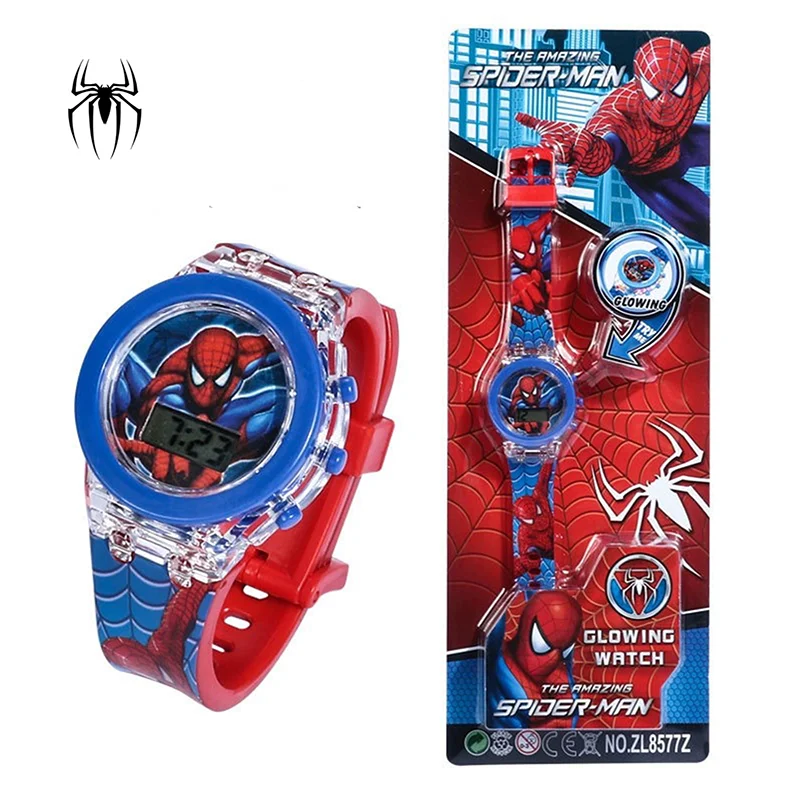 อะนิเมะแสงแฟลช Spiderman นาฬิกาเด็กสําหรับชายการ์ตูน Shark Mickey นาฬิกาเด็กนักเรียนหญิงนาฬิกาของขวัญ