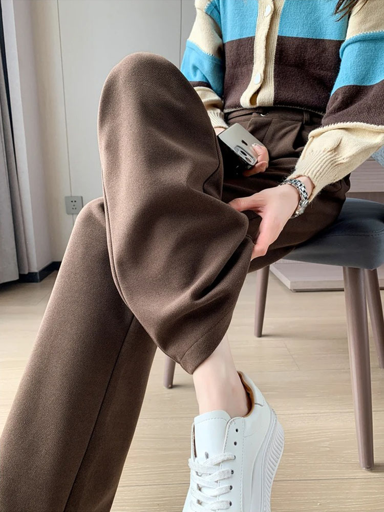 Moda feminina calças de perna reta solta casual calças de perna larga feminina perna reta pequeno elegante sênior todos os jogos calças