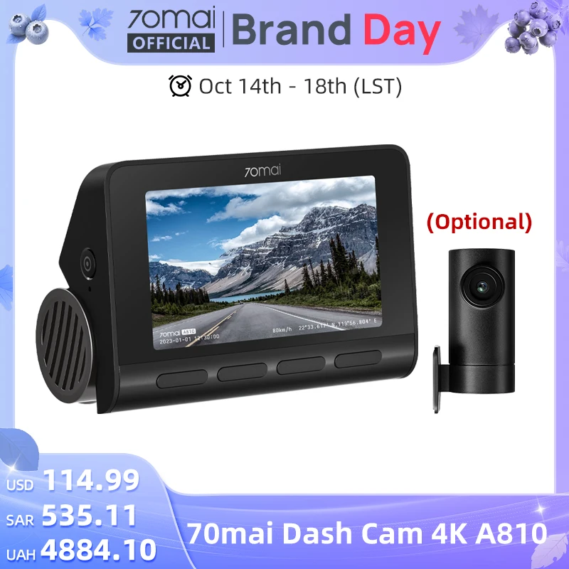 70mai Dash Cam 4K A810 Ultra HD GPS ADAS 150FOV HDR Detección de movimiento compatible con doble canal 70mai A810 Coche DVR LTE 4G Compatible