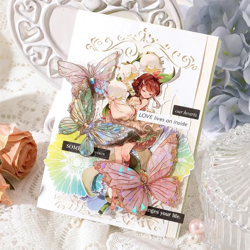 5 styles 20 pièces/paquet INS papillon PET autocollant Pack glace cristal Laser or bricolage manuel décoration 3D Scrapbook