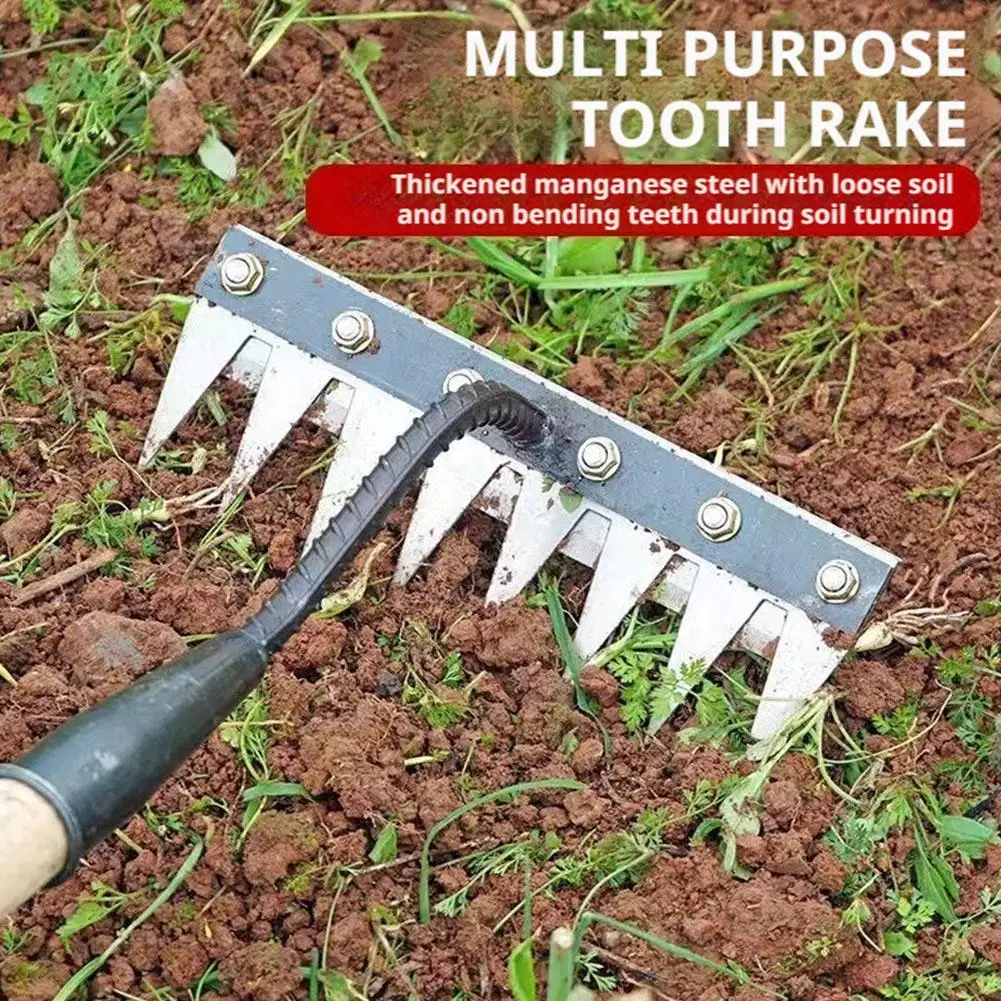 5/6/7/8 ฟัน Garden Hand Rake เครื่องมือฟาร์ม Weeding Scarifier การเกษตรเล็บ Harrow โลหะ Harrow สวน WeedingTool