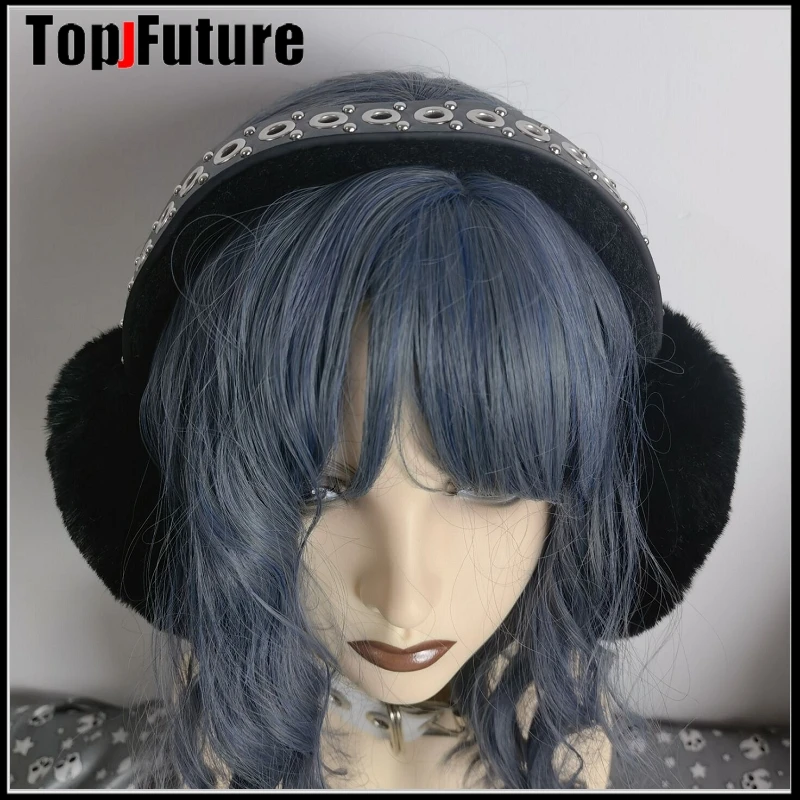 하라주쿠 펑크 소녀 여성 플러시 버드 나무 손톱 따뜻한 귀마개 고딕 여성 로리타 따뜻한 머프 커버 stue 접이식 머리띠