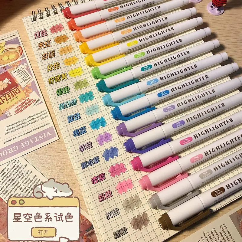 ปากกาเน้นข้อความสีหัวคู่ Ins, การทําเครื่องหมายค่าภาพสูง, การทําเครื่องหมายจุดสําคัญการจดบันทึกปากกากระดาษที่ไม่เลอะเทอะนักเรียน