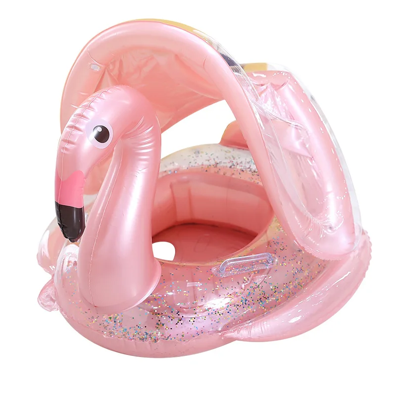 Rooxin-círculo de natación de flamenco para bebé, flotador para piscina, anillo de natación con sombrilla, asiento flotante, juguetes para Fiesta EN LA Piscina en la playa de verano