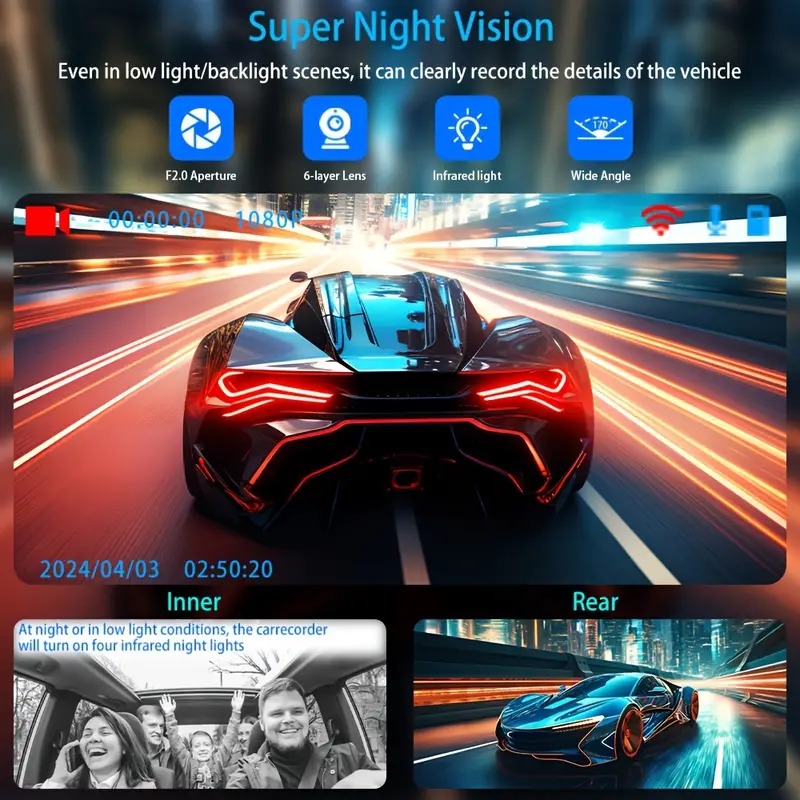 3 Câmera Dash Cam Para Câmera Do Carro 1080P Gravador De Vídeo WIFI DVR Do Carro camera veicular automotiva,camera veicular,dashcam veicular,Frente Câmera de Visão Traseira Visão Noturna Black Box Acessórios Do Carro
