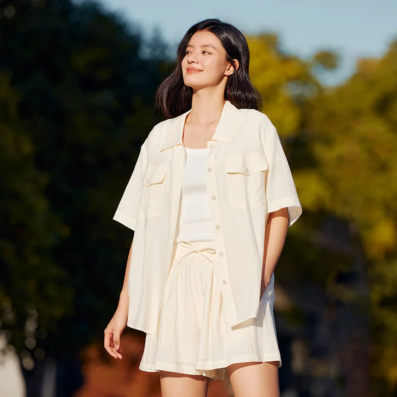 Semir-Set für Damen, mittellanges Oberteil und Shorts, 2024, neue Sommerversion, locker strukturiertes zweiteiliges Set