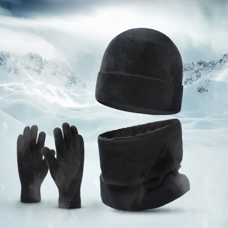 3PCS Winter Hat Scarf And Glove Sets European and American Men's Fashion Knitted Cap Scarf for Outdoor Sports Ski
