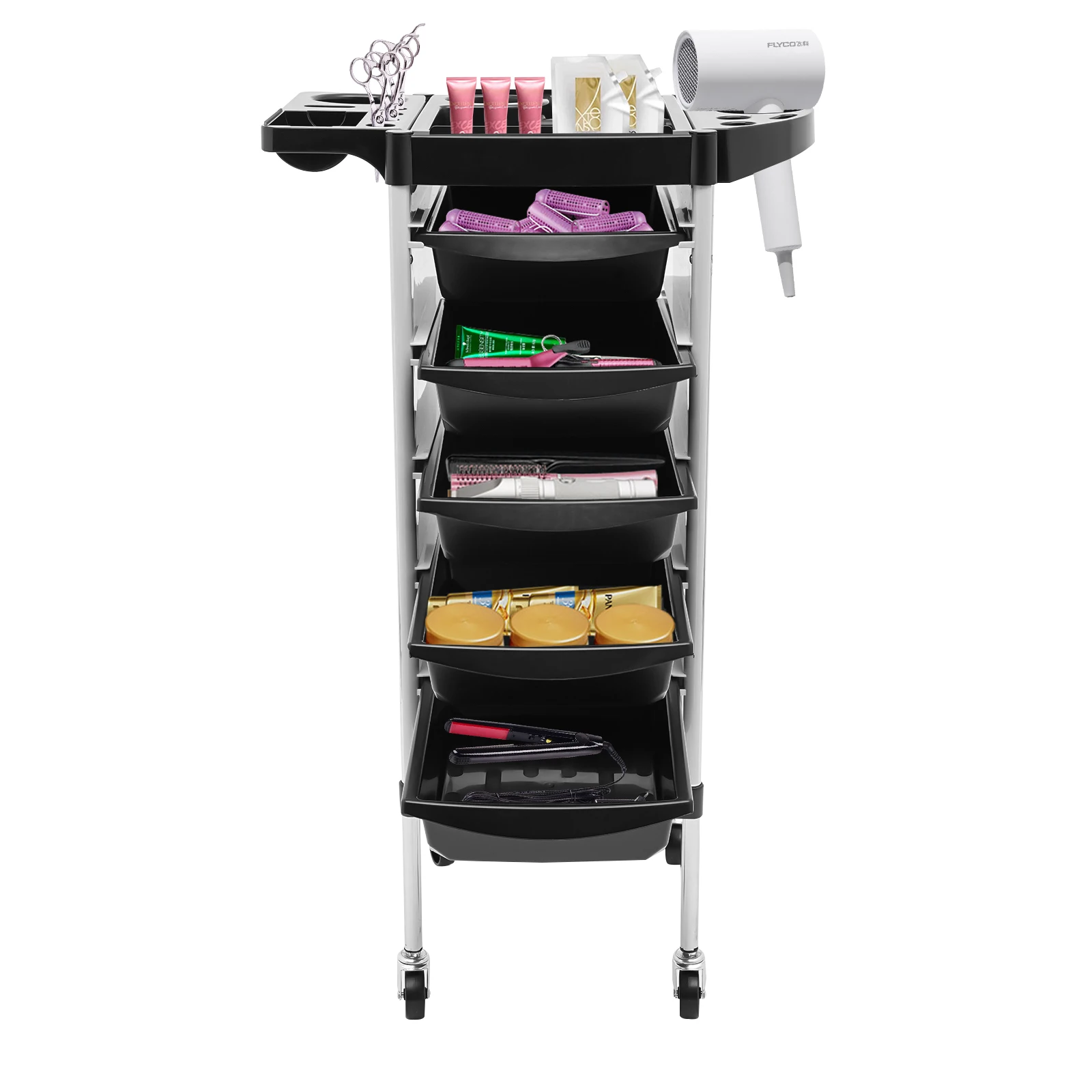 Carrello portaoggetti per parrucchiere grande portante a 6 livelli con piattaforma Macchine per strumenti di bellezza per salone Mobile salvaspazio