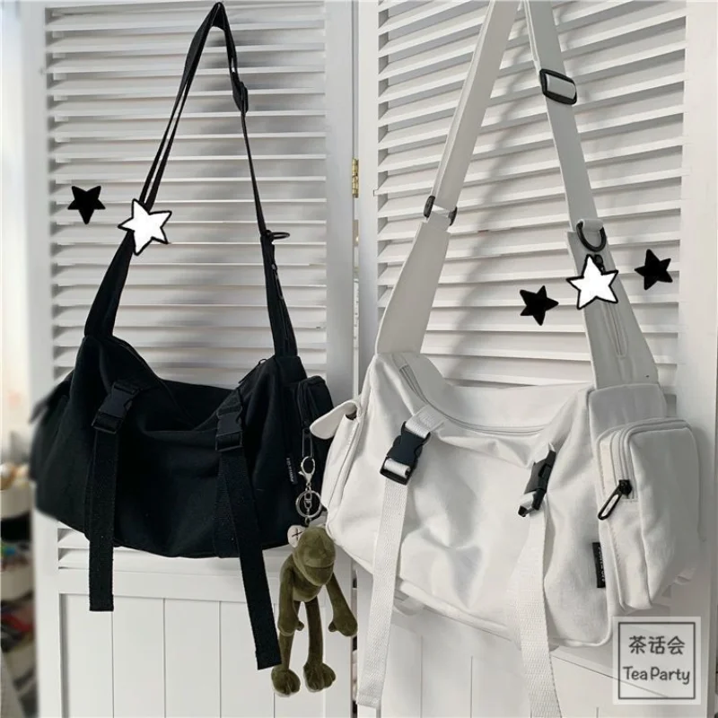 Bolso bandolera japonés Harajuku para mujer, Bolsos cruzados de lona de Color sólido, Bolsos de gran capacidad para estudiantes, Bolso de hombro