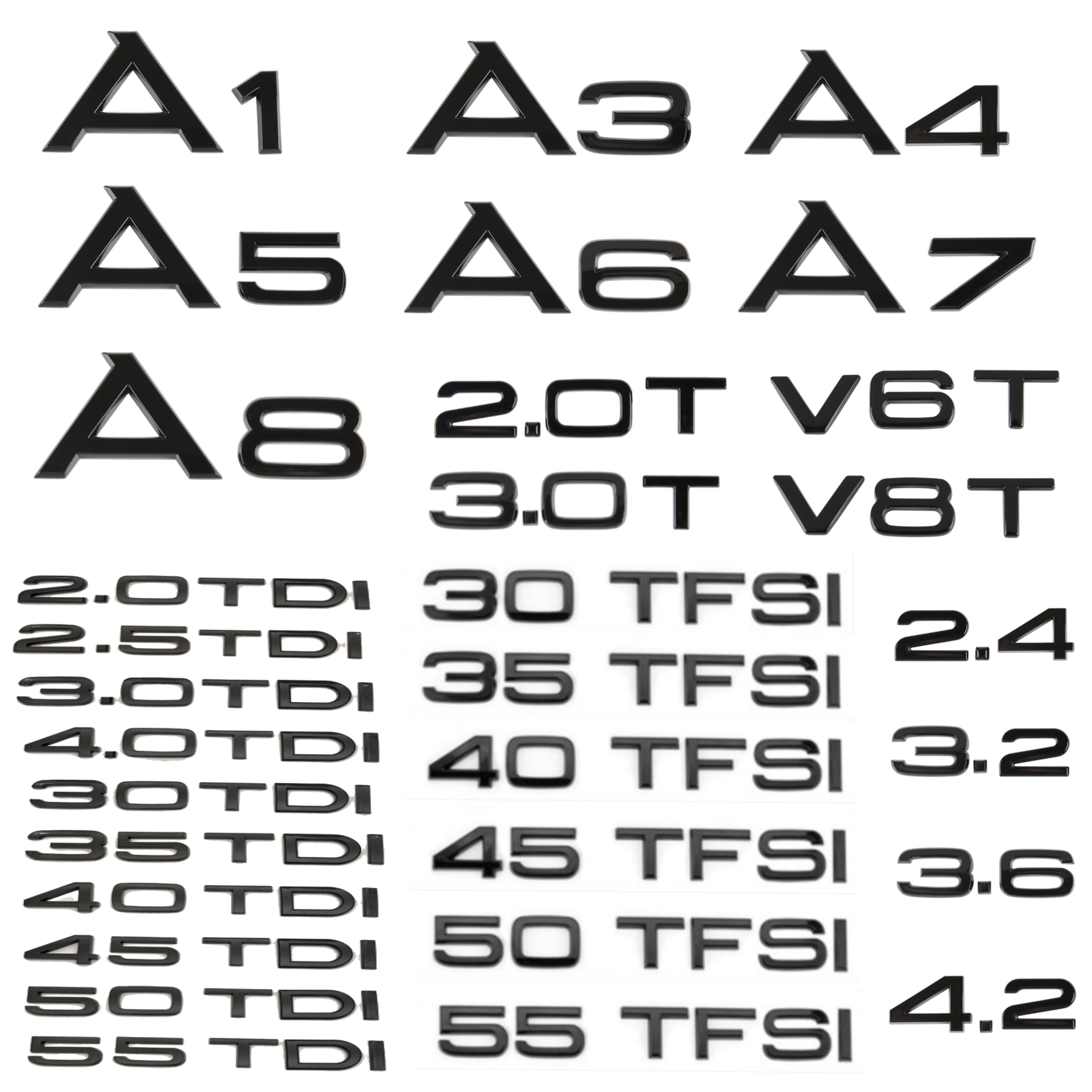 Adesivo de porta-malas de carro 3D ABS preto brilhante 2.0 2.5 3.0 4.0 5.0TDI 30 35 40 45 50 55 TDI para Audi A1 A3 A4 A5 A6 A7 A8 Q2 Q3 Q5 Q7 TT