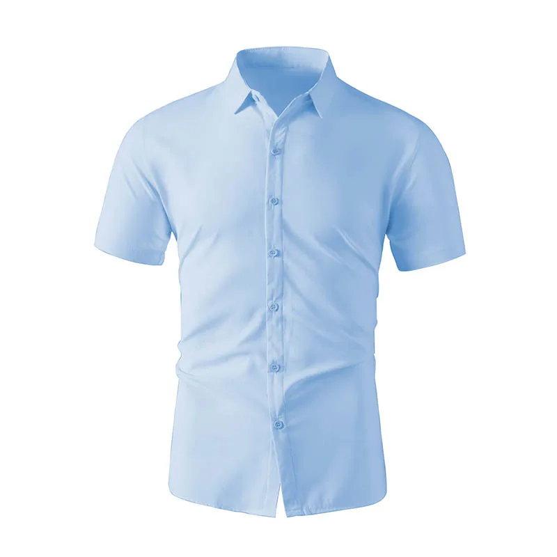 Neues Herren-Business-Casual-Hemd mit kurzen Ärmeln, einfarbig, für Sommermode, ohne Bügeln, bequemes und vielseitiges Oberteil