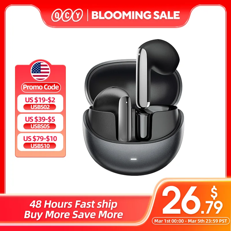 QCY HT10 AilyBuds Pro+ ANC Wireless Earphone Hi-Res Audio with LDAC Bluetooth 5.3 Earbuds 6 Mic AI HD Call Multipoint Connection