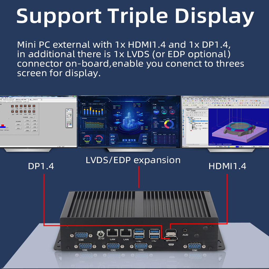 Бесвентиляторный промышленный мини-ПК Intel 10th/8th i5 i7 6x COM RS232/422/485 TTL 2x Ethernet 8xUSB HDMI DP LVDS WiFi 4G 5G LTE SIM