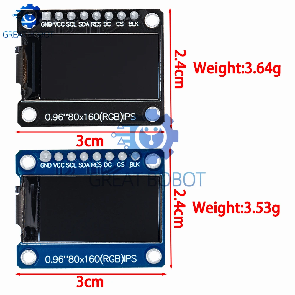 BS TFT 디스플레이 0.96 인치 IPS 8P SPI HD 65K 풀 컬러 LCD 모듈, ST7735 드라이브 IC 80x160 (OLED 아님), 아두이노 블랙