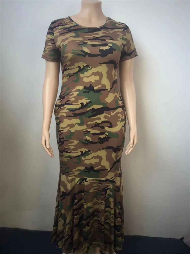 Wmstar plus size frauen kleidung sommerkleid großhandel tarnung eleganter gestreifter druck in voller länge maxi kleider drops hipping