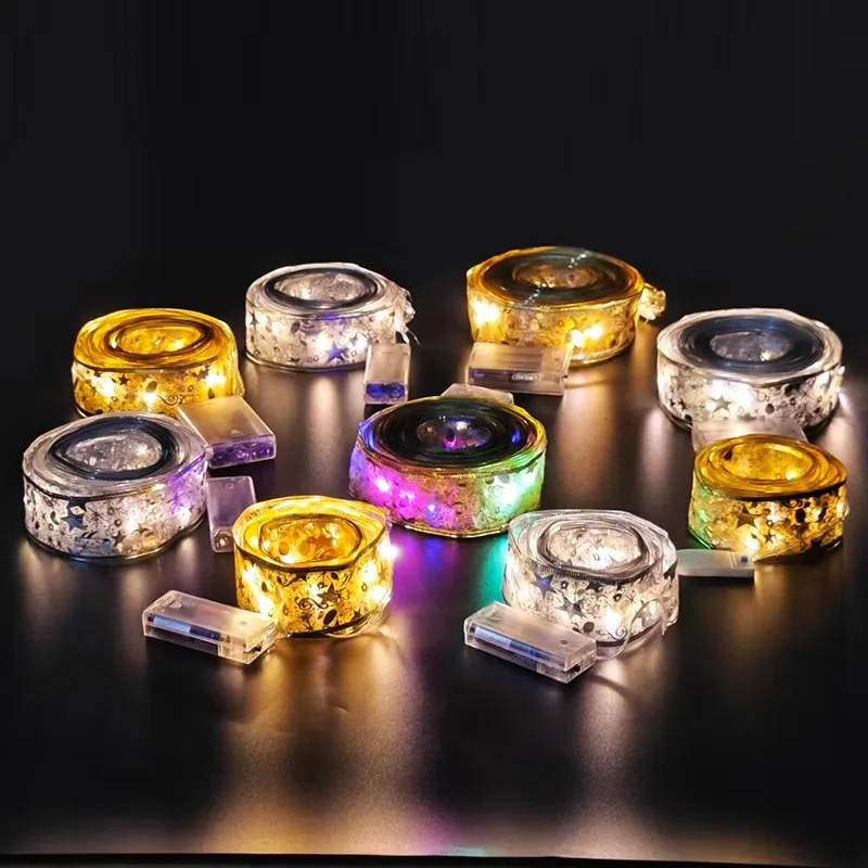 2024 Christmas Decoration LED Ribbon Lights Christmas Tree Ornaments DIY Lace Bows String Lights Navidad Home Decors New Year