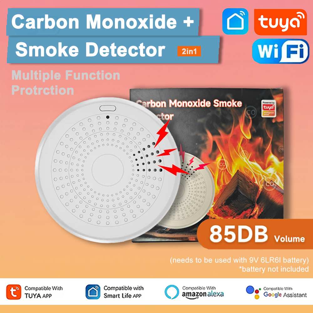 Tuya WiFi 2 In 1 Version Carbon Monoxide Gas Detector Smoke Fire Sound Alarm Sensor Smart CO & Smoke Detector Smart Life APP