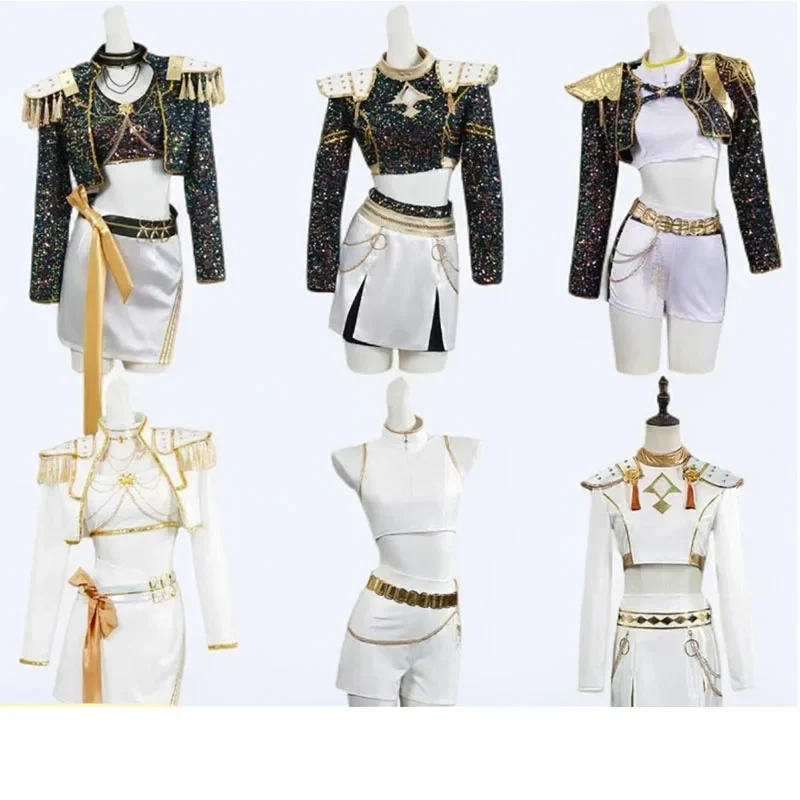 KPop Demon Hunters niños Rumi Zoey Mira Cosplay disfraz con purpurina uniforme blanco conjunto Huntrix traje para niñas Halloween juego de rol