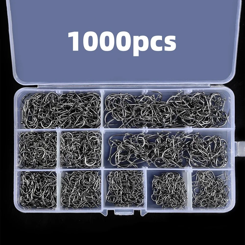 1000PCS Ami da pesca Set Acciaio ad alto tenore di carbonio Sharp Durevole Amo spinato Attrezzatura da pesca su roccia Attrezzatura per attrezzatura Accessori