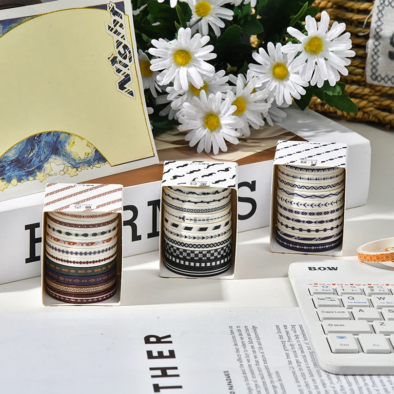 เทป Washi ขนาดเล็ก10ม้วนอุปกรณ์การเรียนเทปกาวตกแต่งพื้นฐานเครื่องเขียนกระดาษกาวตกแต่งไดอารี่