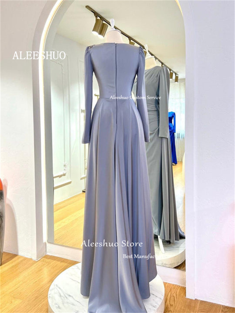 Modest Dubai Arabic Long Sleeeves O-Neck Evening Dresses Women Attachable Train Beads Prom Gown Formal Occasion Dress Customized