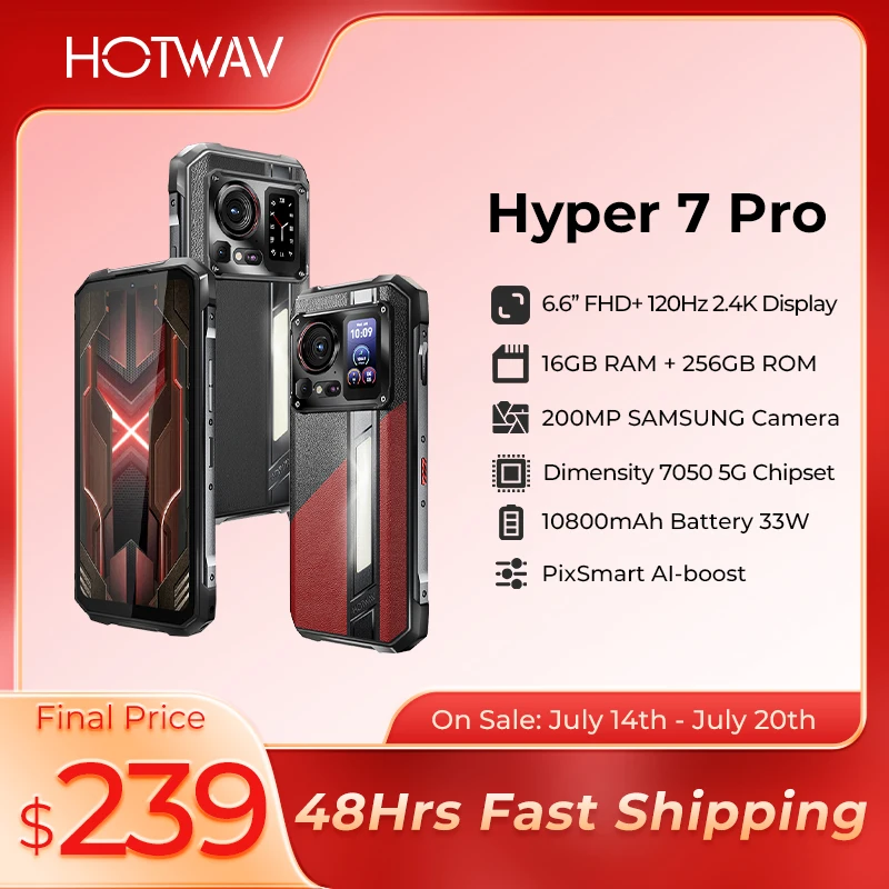 HOTWAV Hyper 7 Pro 5G Rugged Phone 200MP Android 14 6.6'' FHD+ 120Hz Smartphone 36(16+20)GB 256GB 10800mAh 33W Mobile Phone