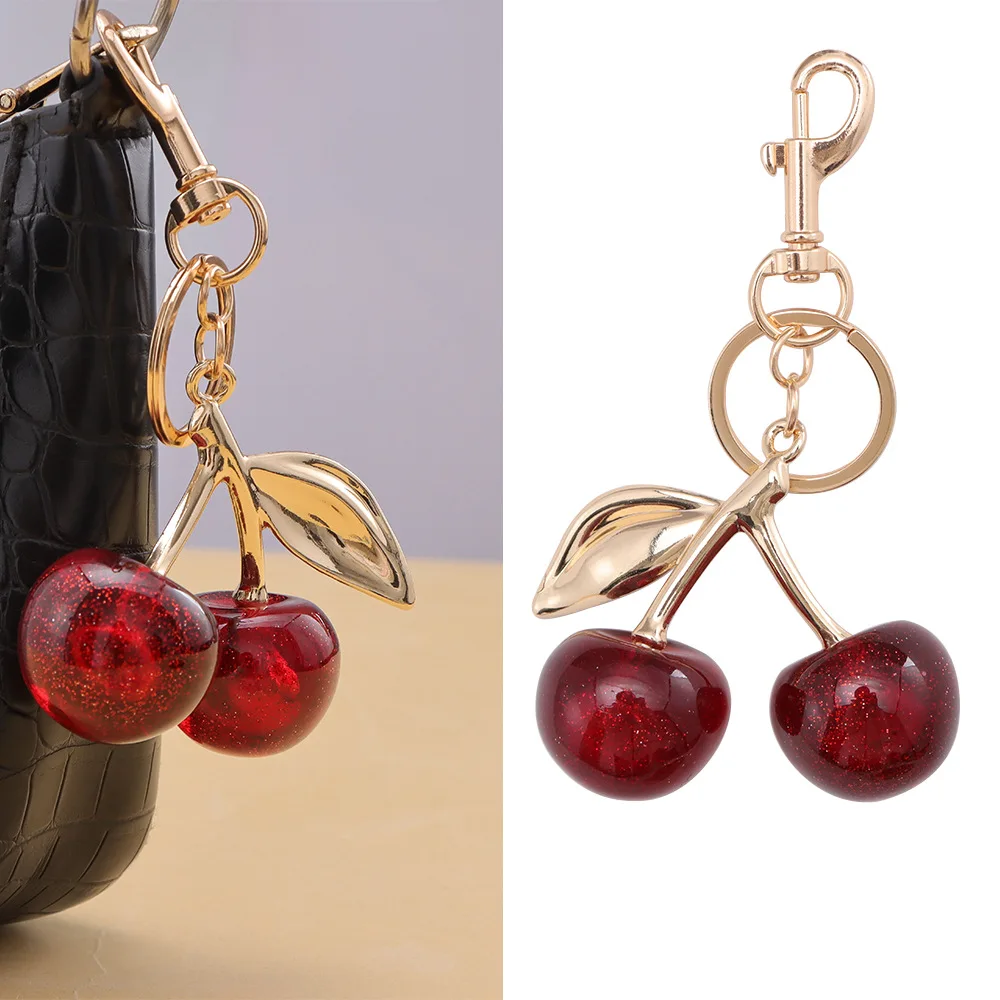 Portachiavi alla moda con ciliegia rossa, frutta estiva, ciliegie, portachiavi con ciondolo per donna, uomo, borsa per gioielli, accessori regalo