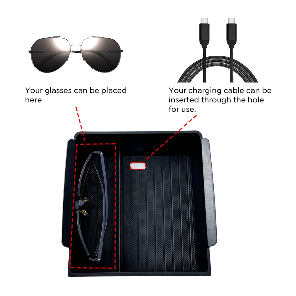 For Tesla Model Y Launch 2025 Model 3 Highland 2024 Center Console Eyeglasses Storage Box Armrest Box Upper&Lower Silicone Pad