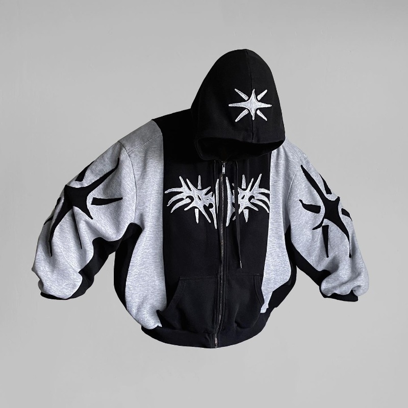 Y2K 빈티지 지퍼 업 까마귀 하라주쿠 패치 워크 고딕 streetwear 힙합 대형 까마귀 남성 여성 운동복 패션 캐주얼상의