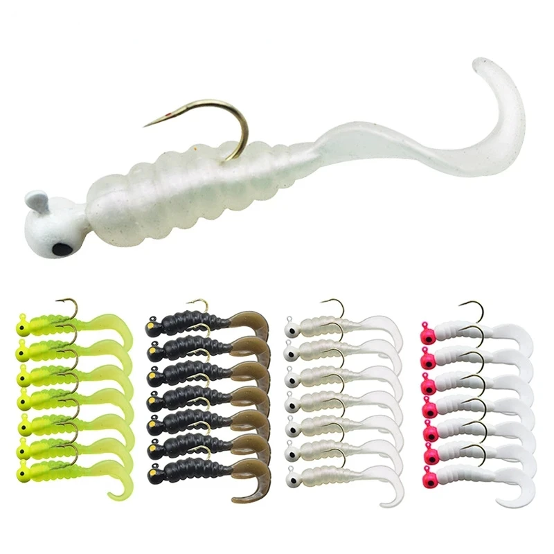 7 unids/lote cebo suave con gancho gusano cachorro realista Jig Head Señuelos de Pesca de silicona 4,8 cm 2,7g Jerkbaits Swimbait Pesca aparejos de lubina