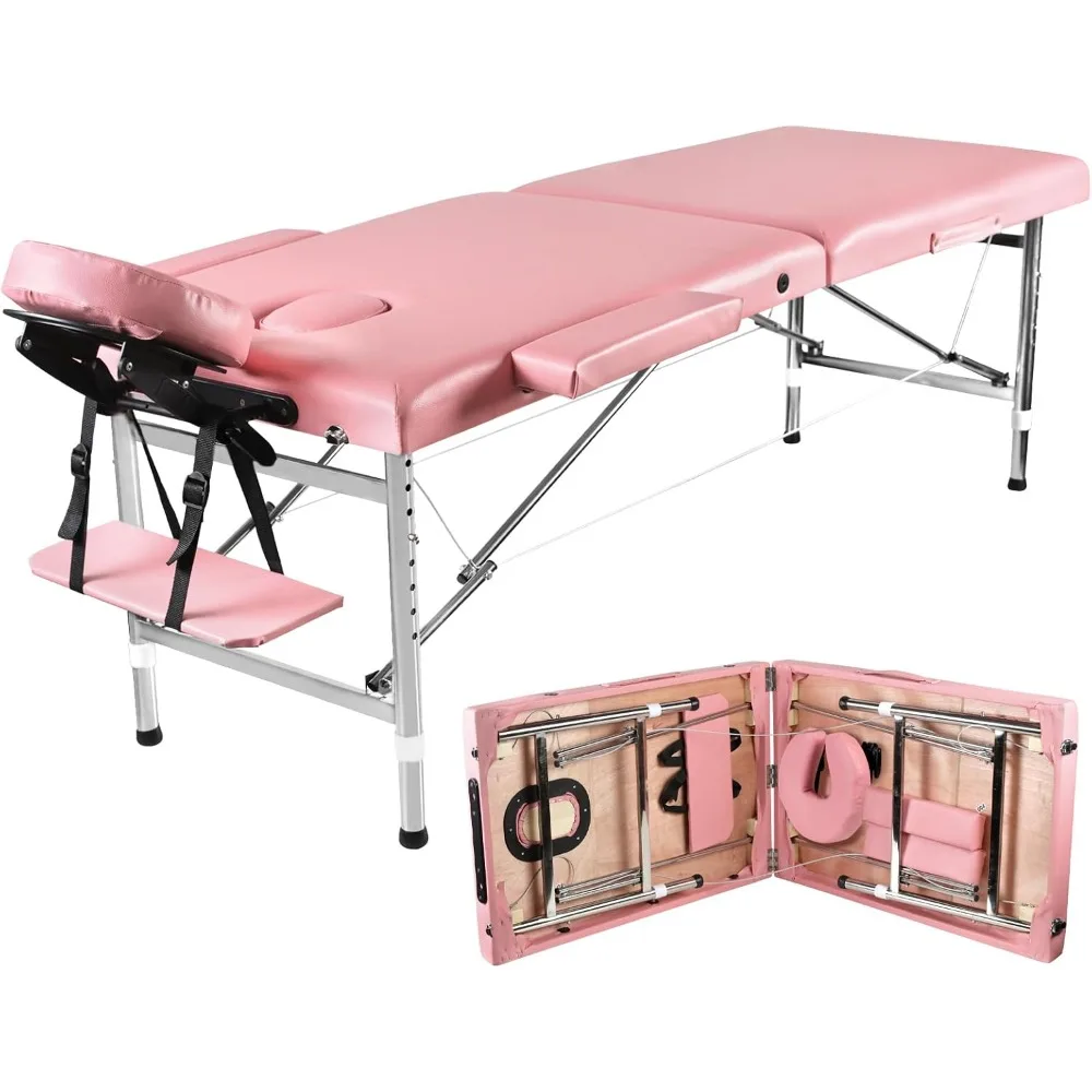 Massage Tables Portable 24" Wide Adjustable Folding Massage Bed, Lightweight Aluminum Esthetician Bed, Tattoo Chair for Client