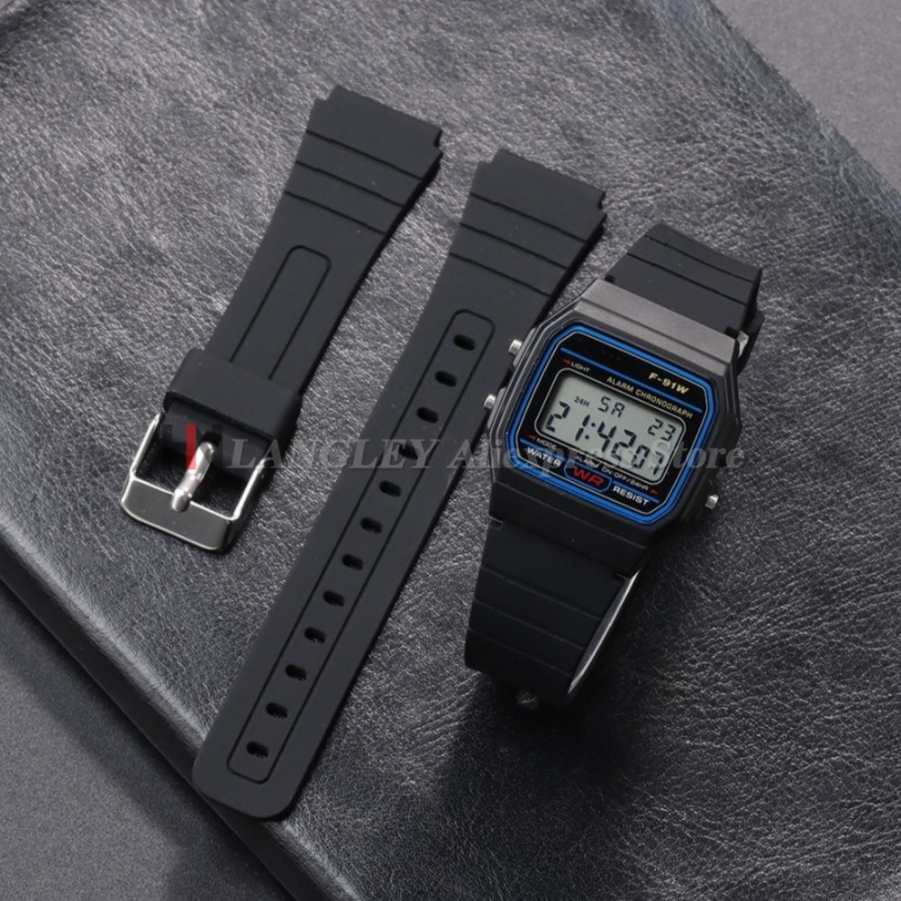 Correa de silicona para reloj Casio W800H, pulsera de goma suave negra para SGW400 F91W F84 F105/108/A158/168 AE1200/1300 de 18mm