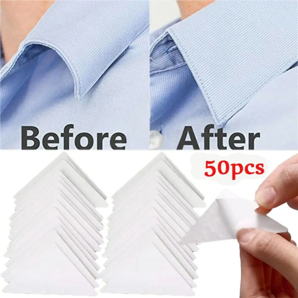 Almohadillas fijas de cuello de PVC para hombres y mujeres, autoadhesivas, antivuelco, moldeador de cuello, Invisible, soporte para camisa, 50 piezas