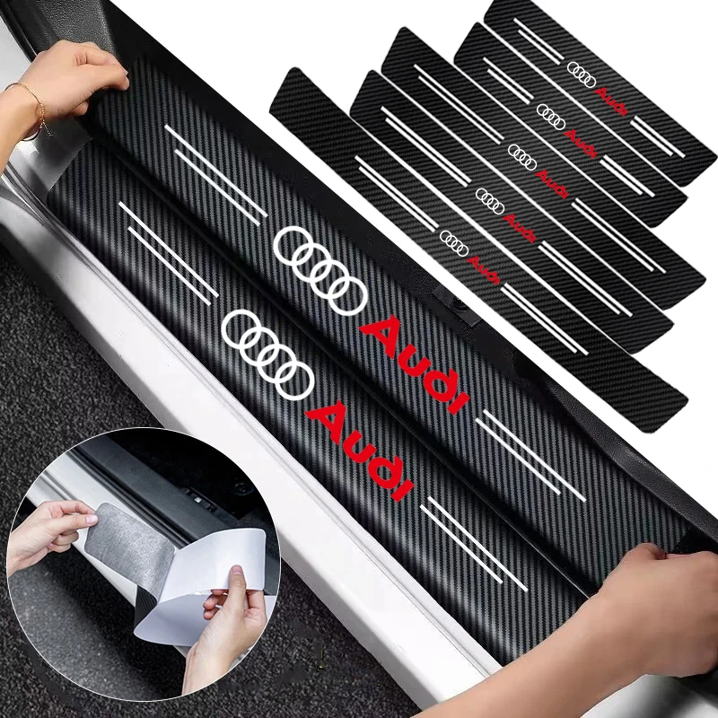 Pegatinas de fibra de carbono para decoración de puerta de coche, placa de desgaste para Audi A1, A2, A3, A4, A5, A6, A7, A8, Q1, Q2, Q3, Q4, Q5, Q6, Q7, Q8, TT, S5, B8, 1/4/5 piezas