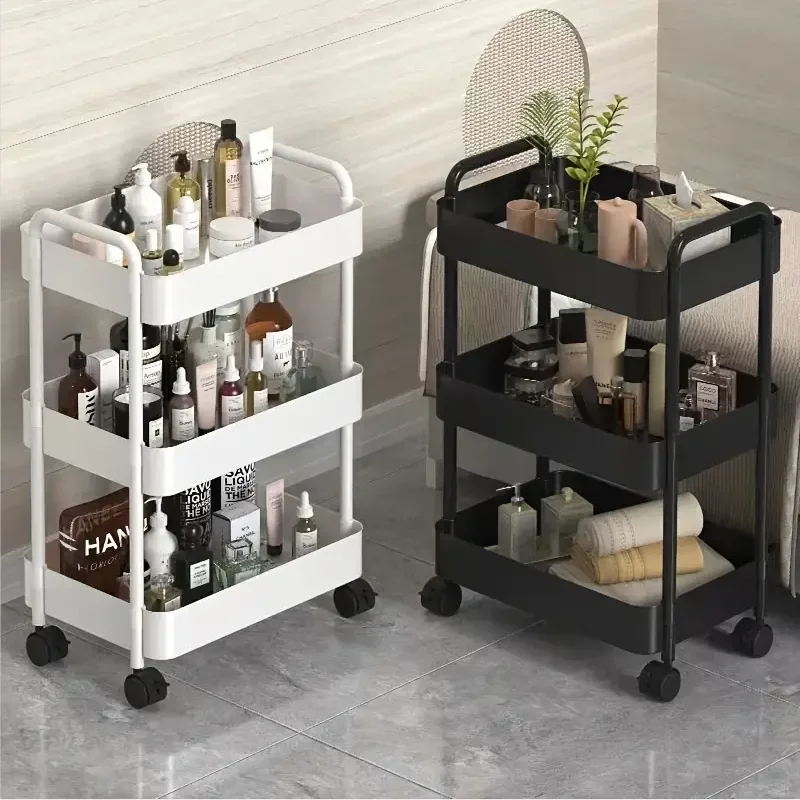 Carrello portaoggetti in plastica con ruote a 3 strati da 1 PC con braccioli - Organizzatore multipiano salvaspazio, finitura opaca