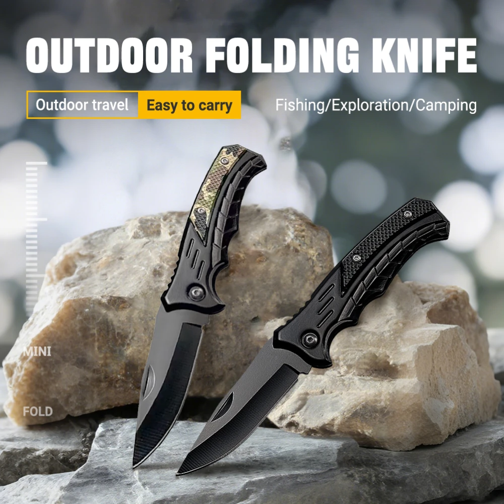 Cuchillo de bolsillo plegable fino de acero inoxidable con herramienta de utilidad multifuncional de borde afilado para acampar, barbacoa y supervivencia al aire libre
