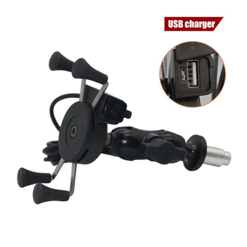 Soporte de teléfono para motocicleta, soporte de navegación GPS con vástago de horquilla y cargador USB para BMW F900XR Yamaha Tenere700, soporte para teléfono móvil