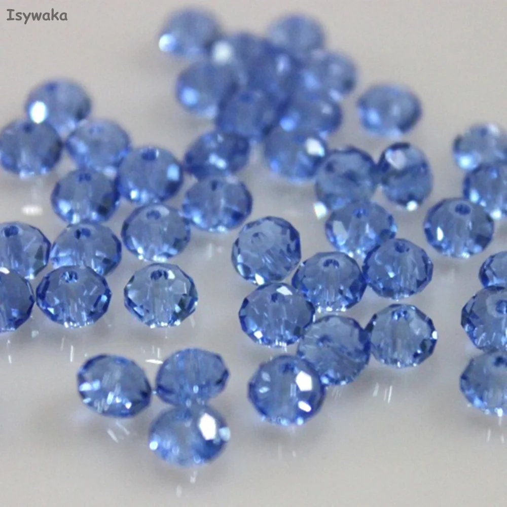 Isywaka Hellblaue Farben 4*6mm 50 Stück Rondelle Österreich facettierte Kristallglasperlen Lose Spacer Runde Perlen für die Schmuckherstellung