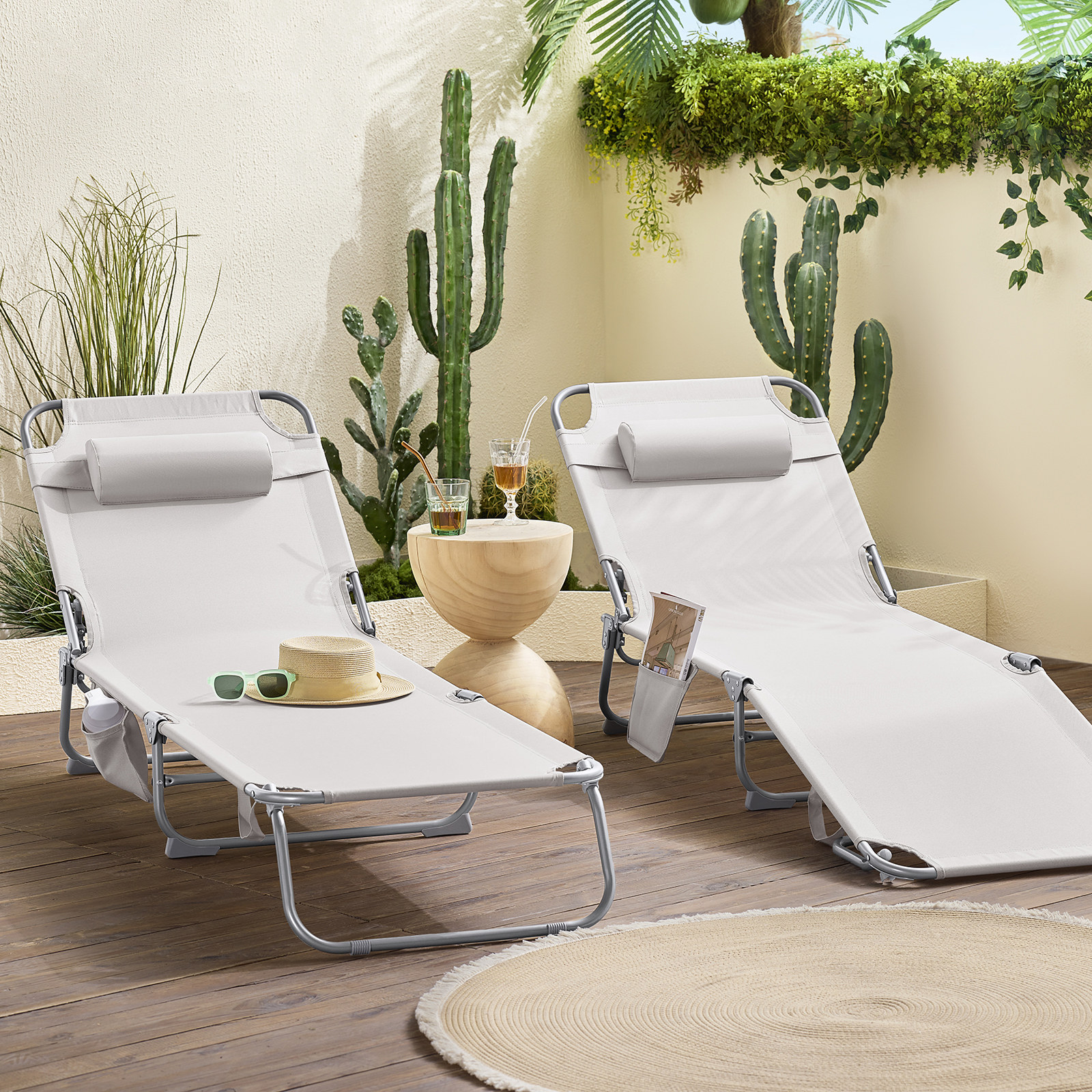 SoBuy OGS35x2 2 ensemble chaise longue de jardin avec sac et oreiller chaise longue pliante aérée pour jardins, cours, plages, balcons