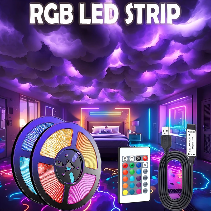 Tira de luces Led, tiras de luz USB de 5V con control remoto de 24 teclas, luces que cambian de Color RGB para dormitorio, cocina, fiesta, decoración del hogar