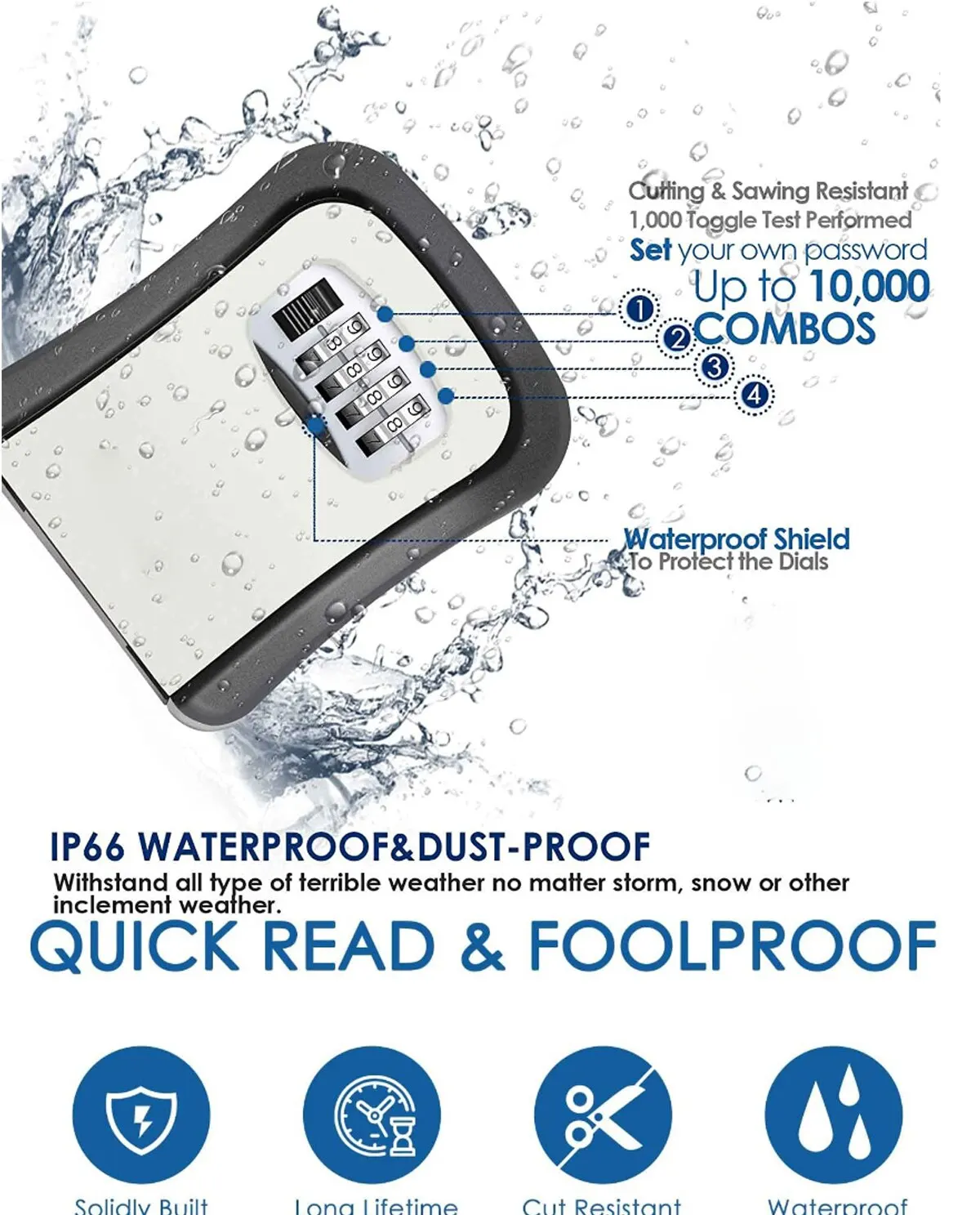 Multi-functional Wall Mounted Waterproof 4 Digits Passwords 3-5 Keys Storage Box Home Safe Box Easy to Fix